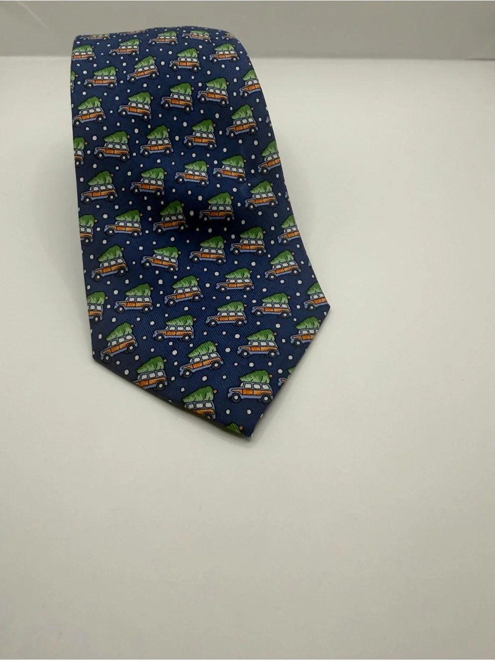 Vineyard Vines Kids Navy Blue Holiday Tree Car Print Tie